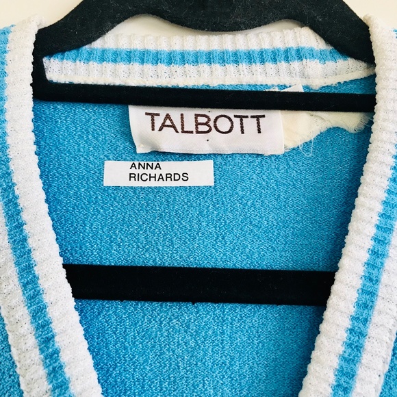 Vintage Talbott Blue/White Collegiate-Style Cardigan, Size 38 - Picture 6 of 8